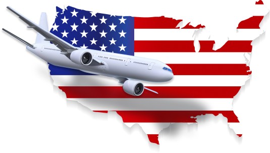 Самолет на фоне карты США